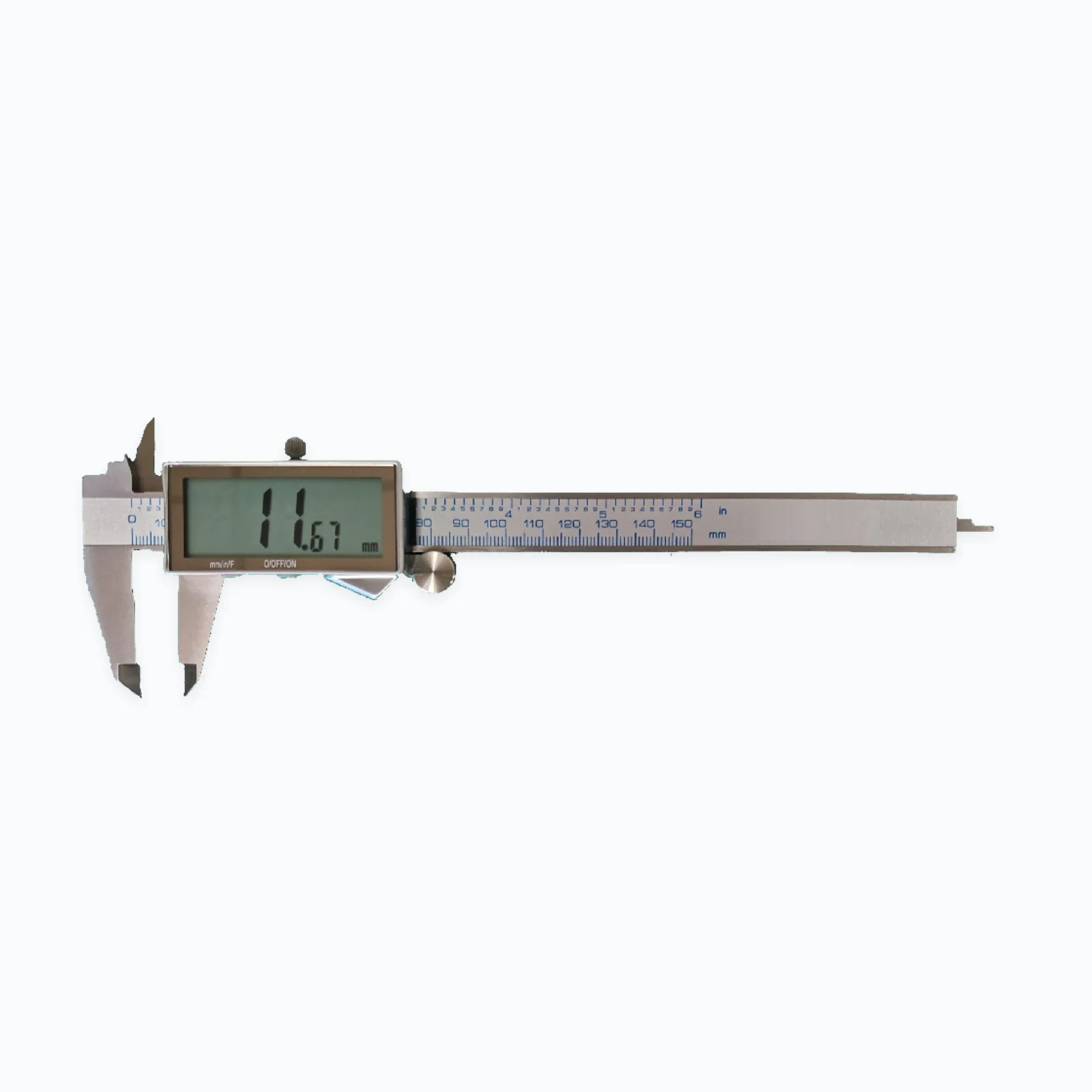 Stainless Steel Fractional Digital Caliper - Large LCD Display, Metal Cover, 2-Button